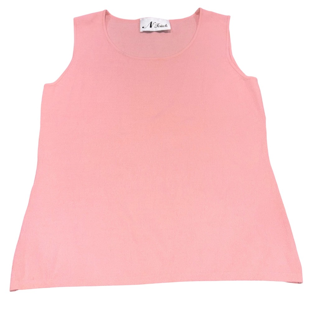 Vintage Knit Shell Tank‎ Top Sleeveless Scoop Neck Women Large Pink N Touch